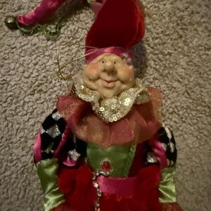Whimsical Holiday Jester Ornament in Red and Green